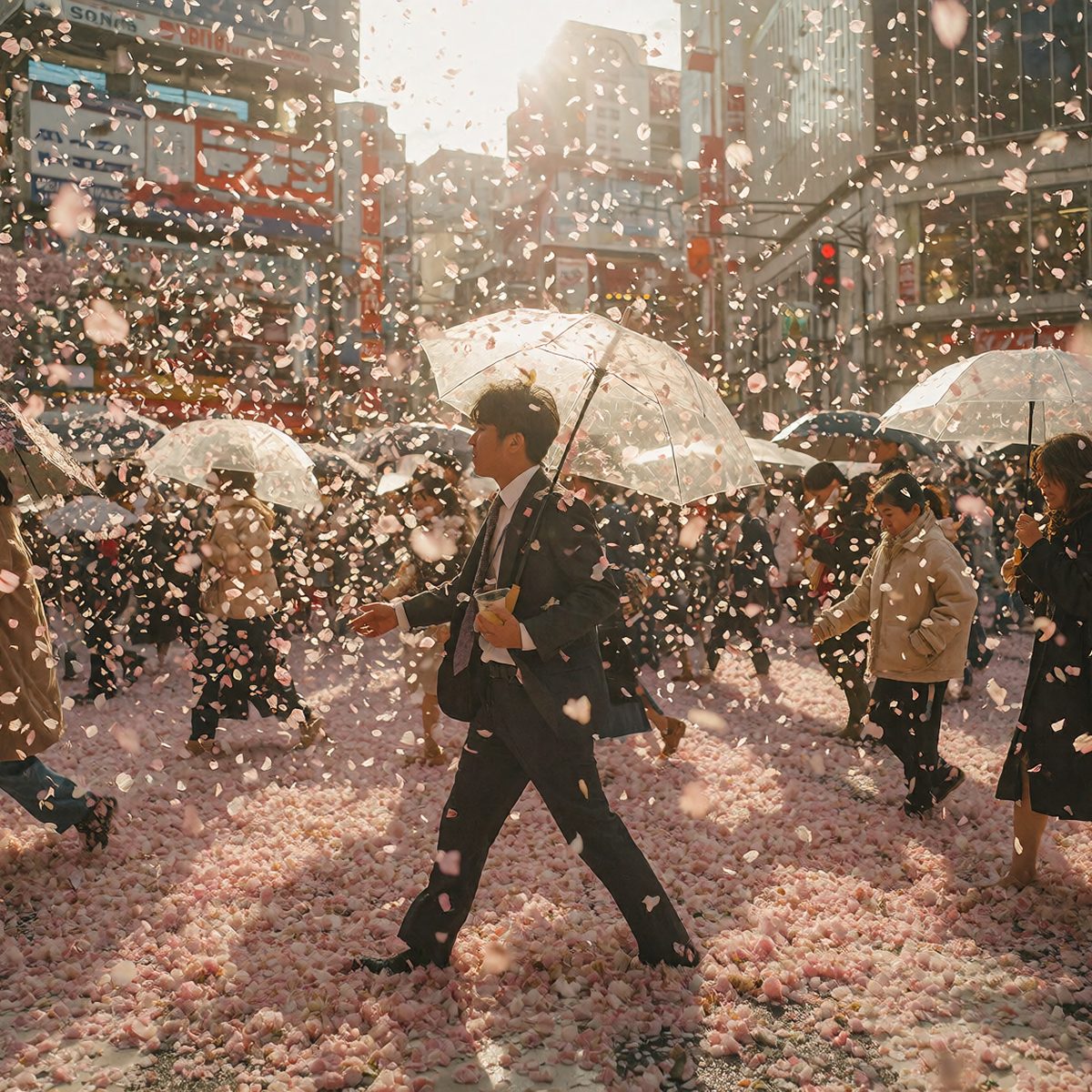 Sakura-buried Shibuya crossing