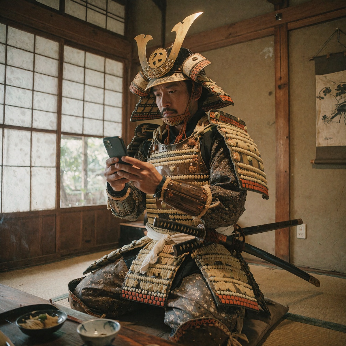 Edo samurai with iPhone