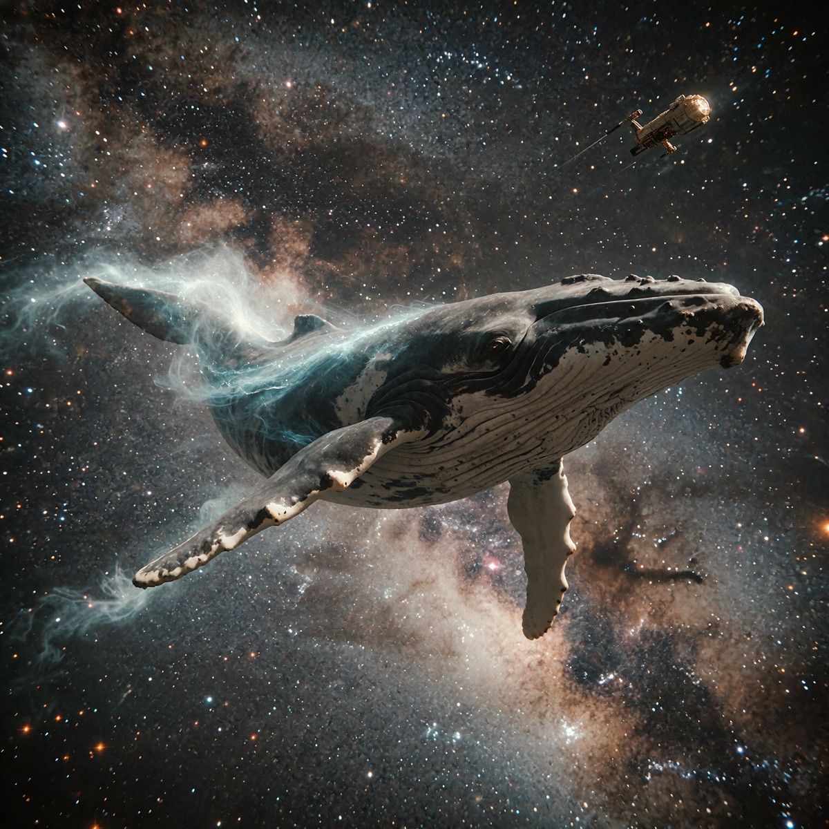 Humpback whale among nebulae