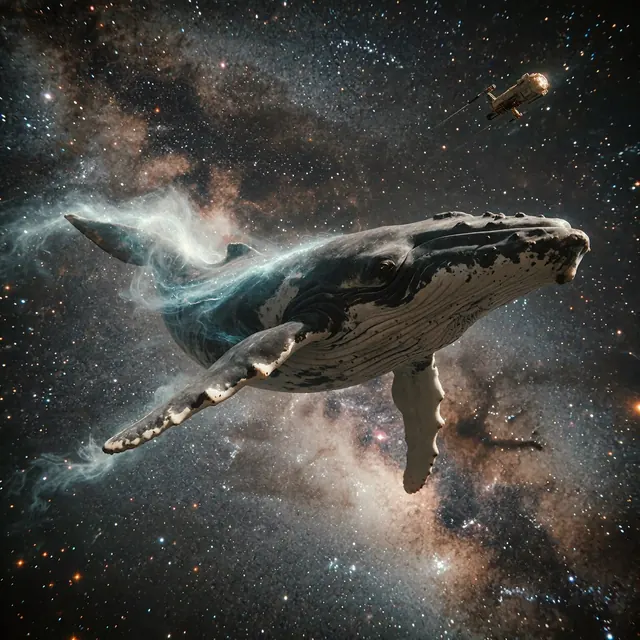 Humpback whale among nebulae